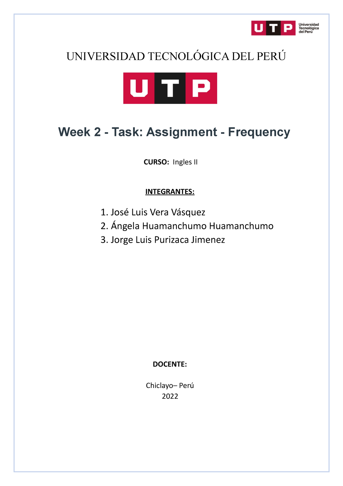 week 2 task assignment frequency