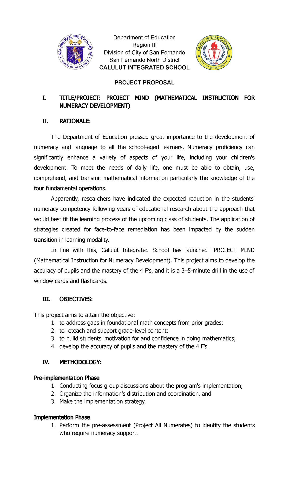 Project-MIND- Proposal - Department of Education Region III Division of ...