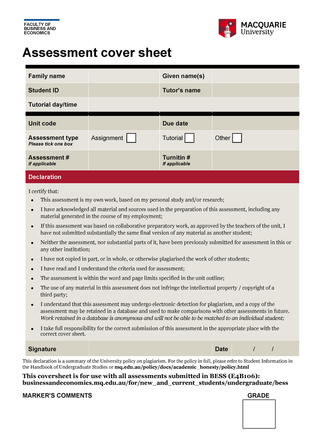 Individual Cover Sheet - Assessment cover sheet Declaration I certify ...