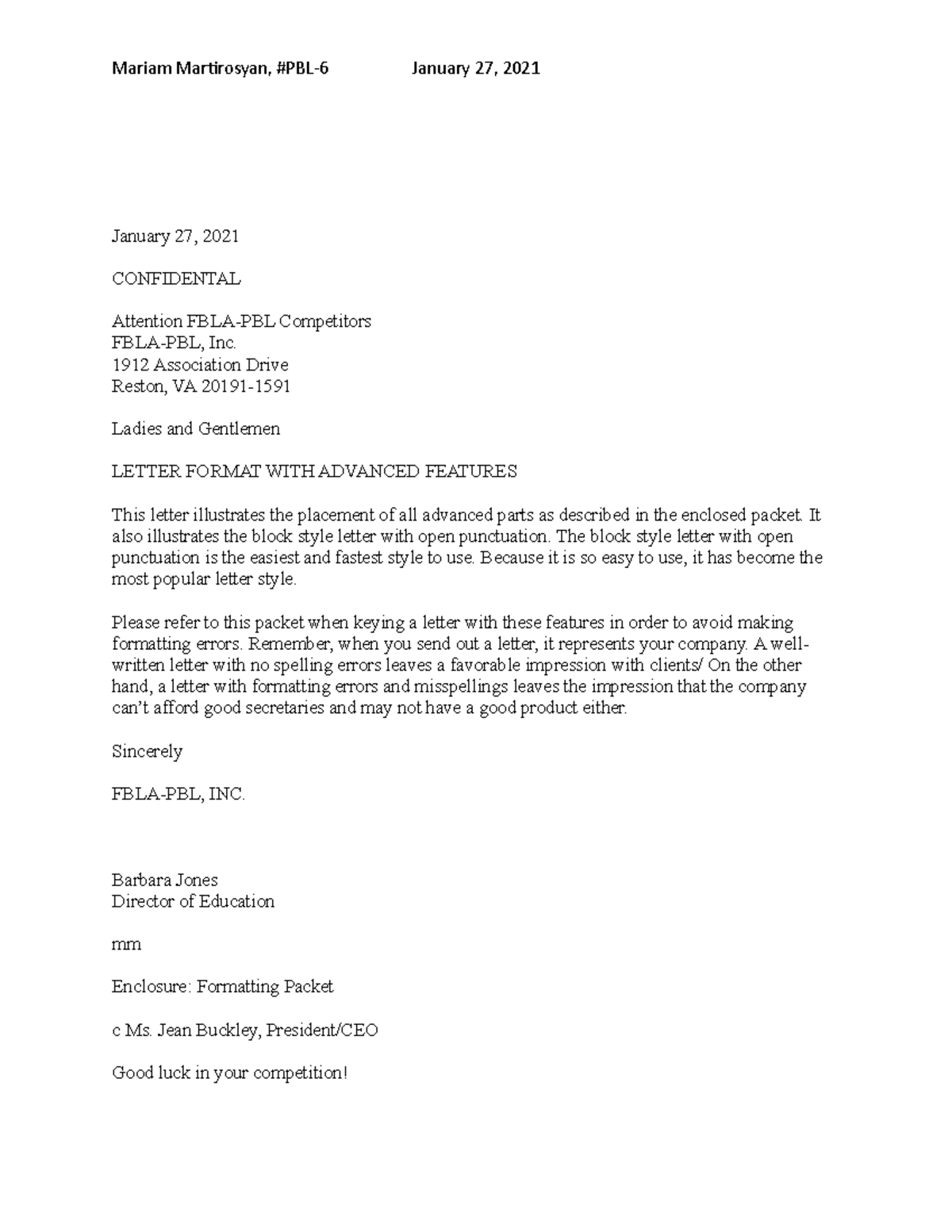 #PBL-6 - writing personal business letter - Mariam Martirosyan, #PBL-6 ...