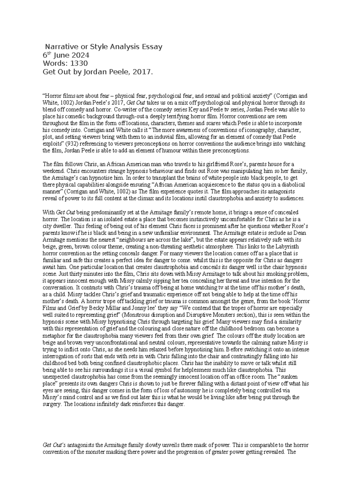 Film essay get out style essay - Narrative or Style Analysis Essay 6 th ...