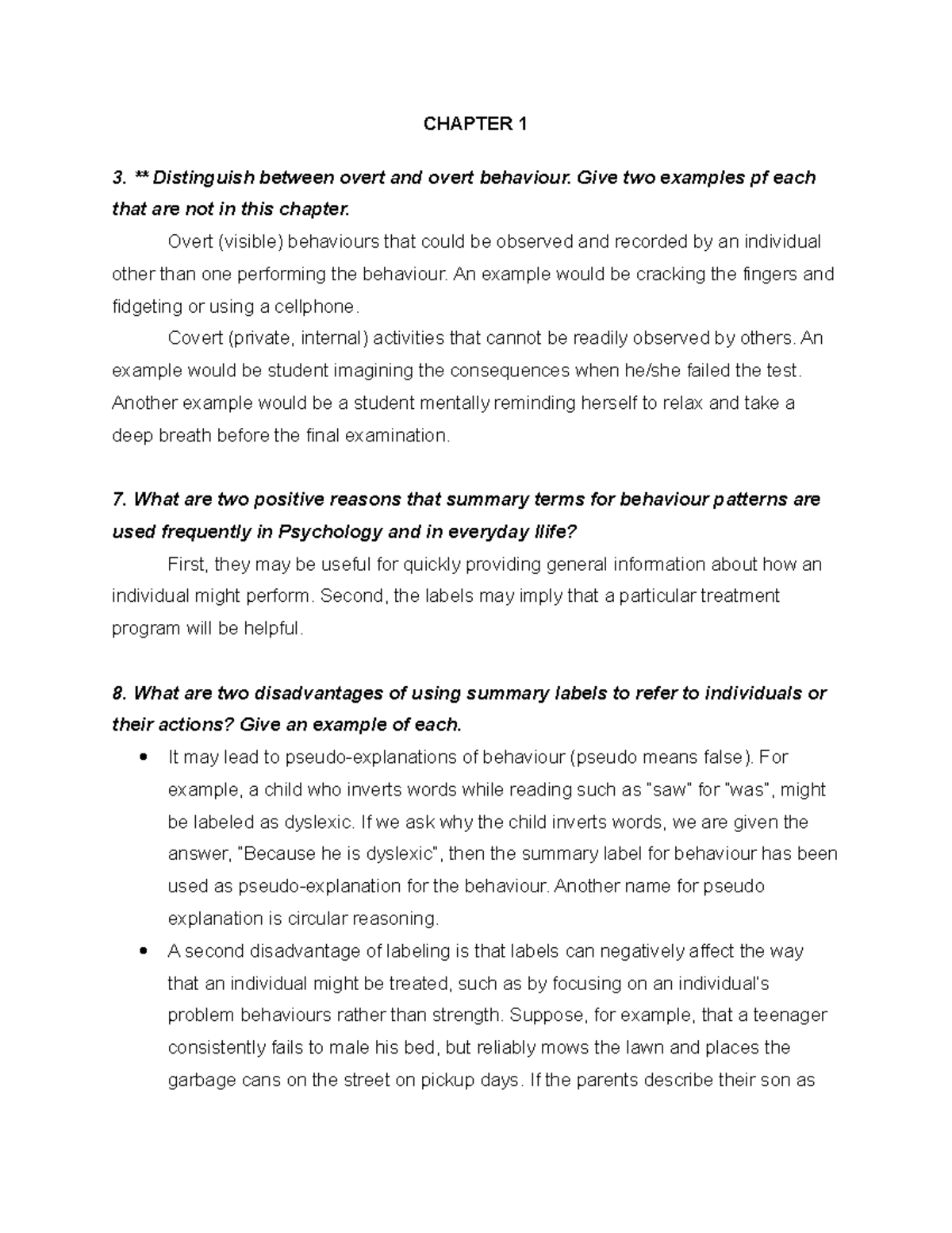 Beh mod ass 1 - CHAPTER 1 3. Distinguish between overt and overt ...