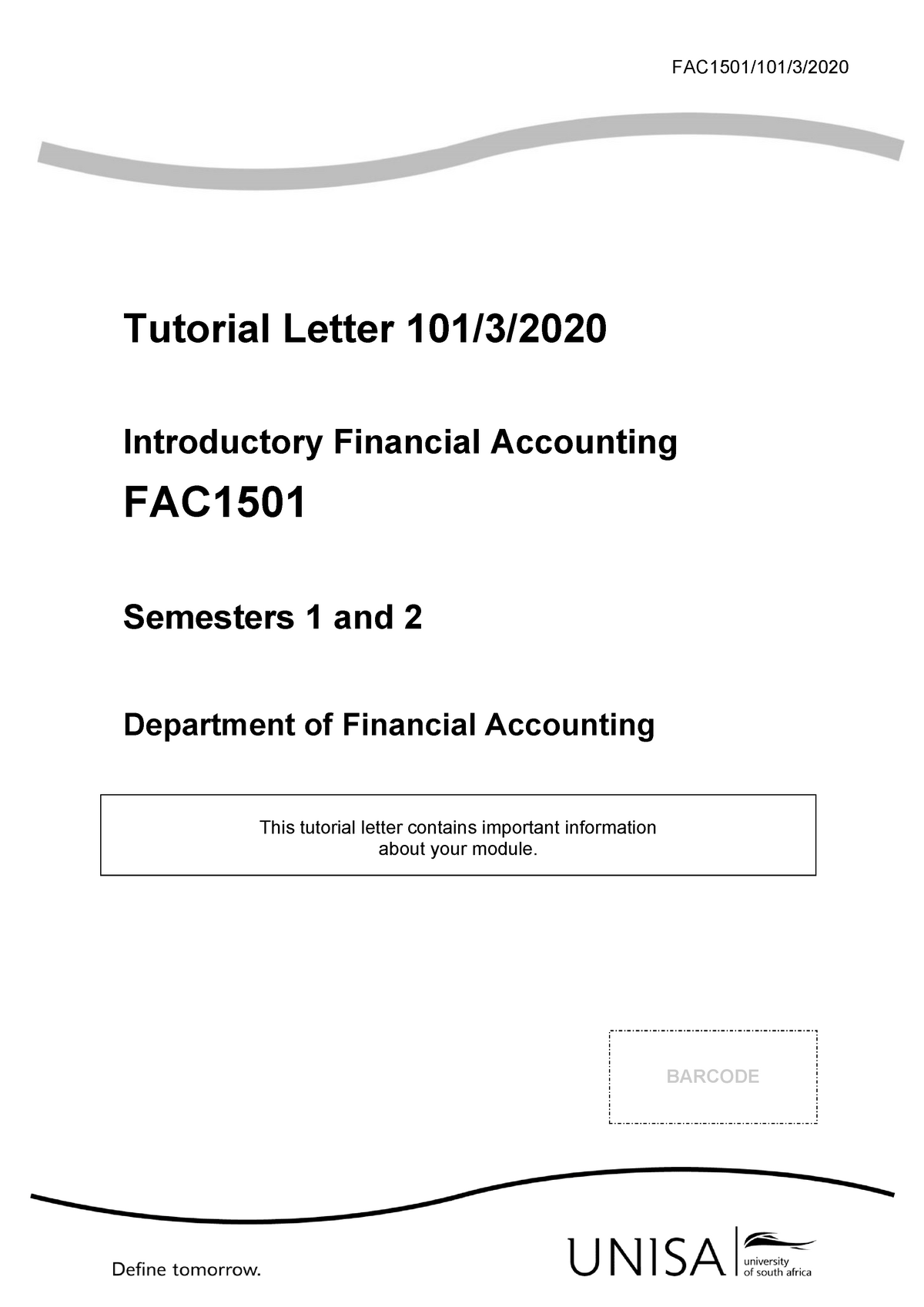 Study Letter Unisa - FAC1501/101/3/ Tutorial Letter 101/3/ Introductory ...