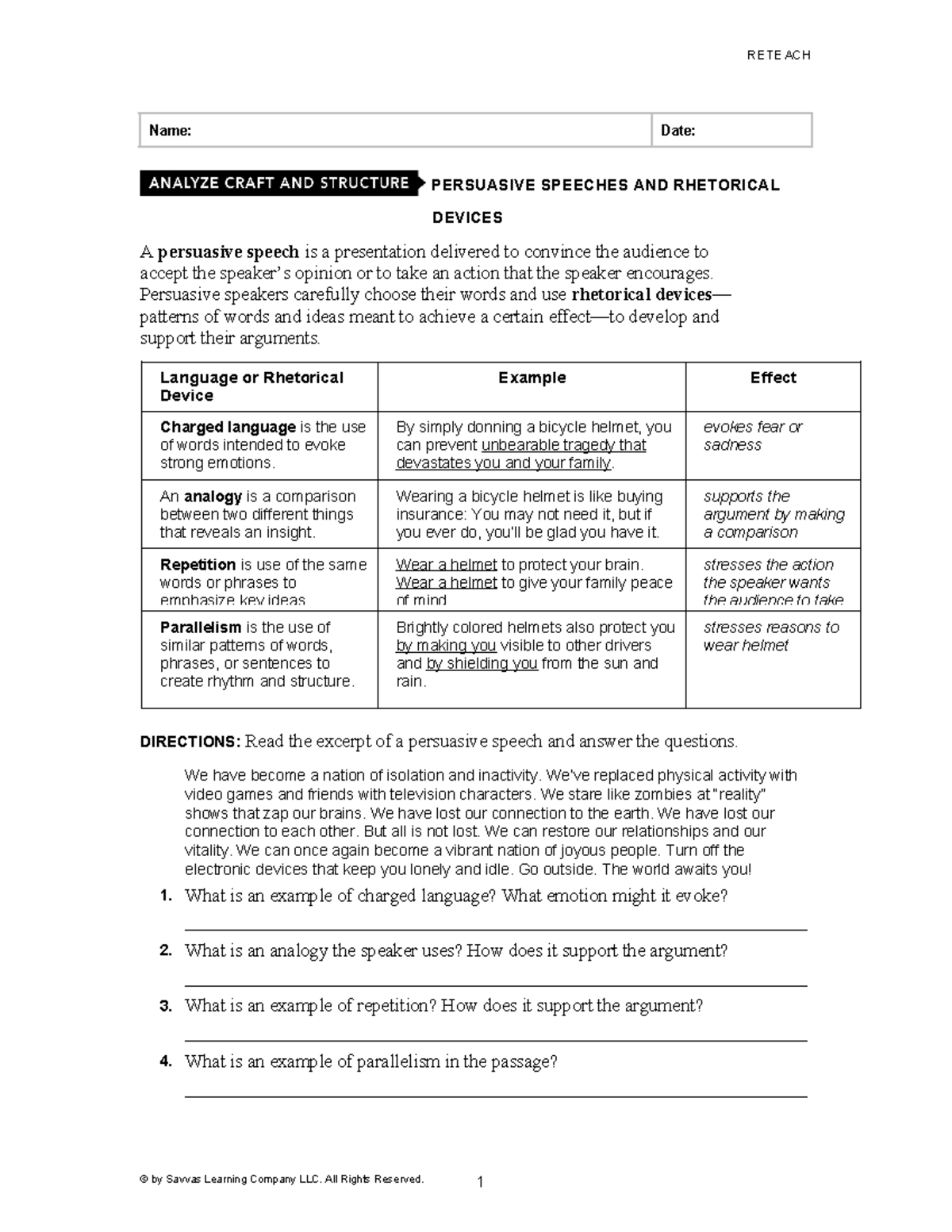 LIT17 ANC G9U3 IHavea CS REM mig - RETEACH Name: Date: PERSUASIVE ...