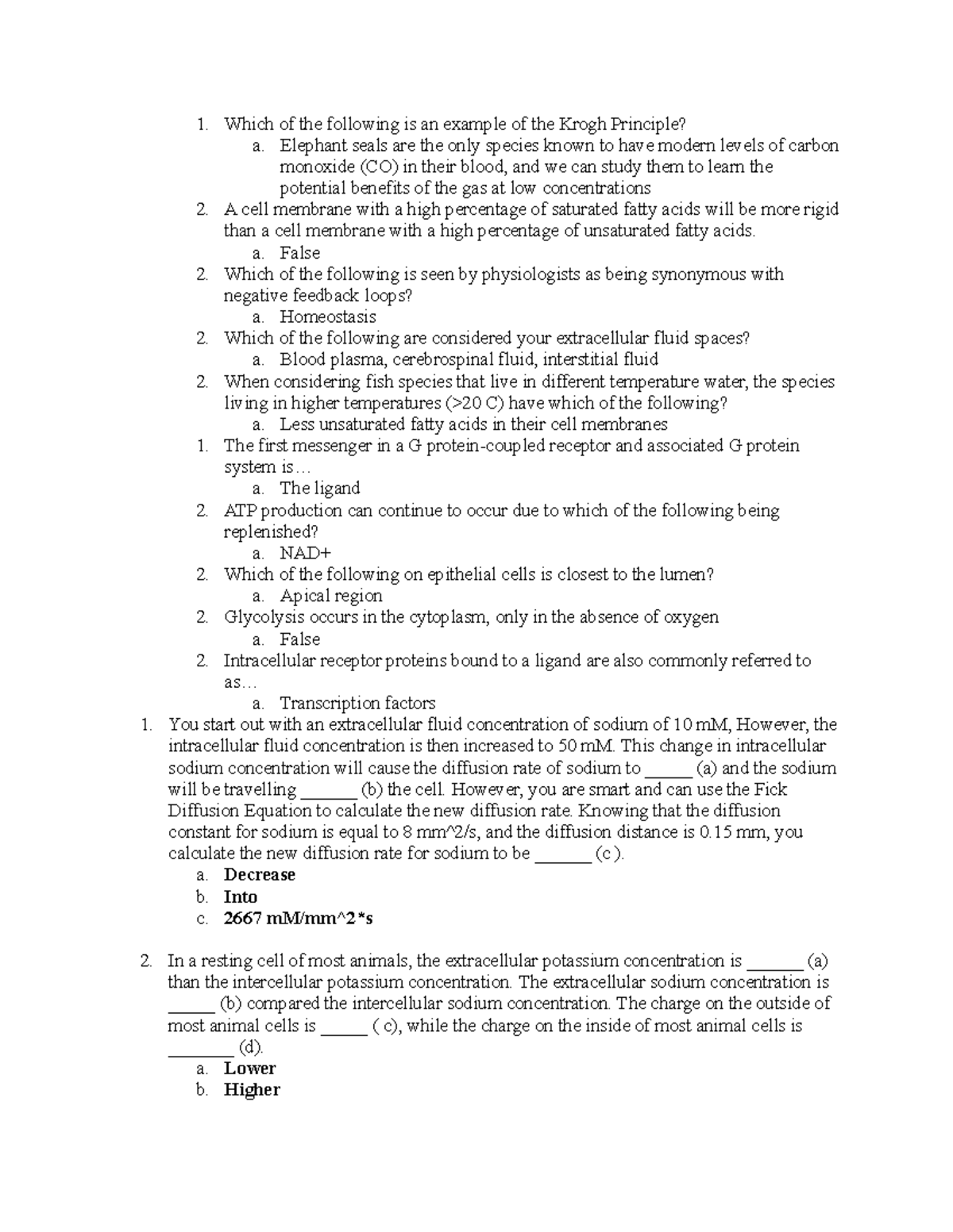 Animal Physiology Quiz Notes - Which of the following is an example of ...