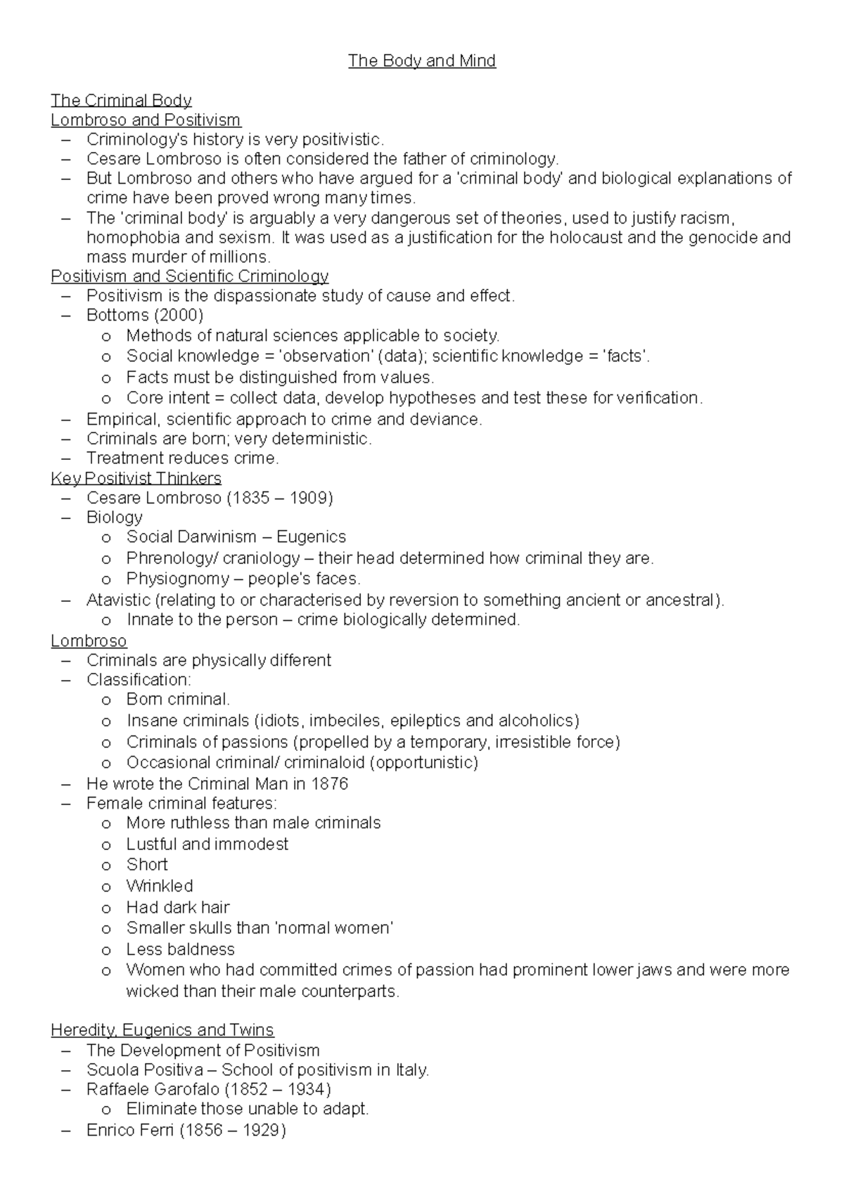 The Body and Mind - 1st Year Module - The Body and Mind The Criminal ...