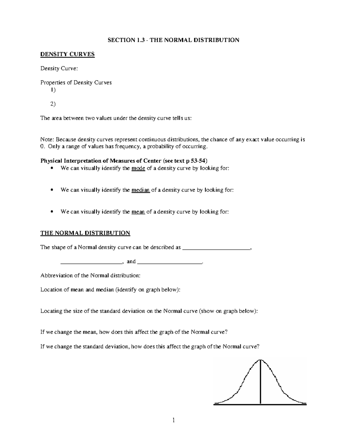THE Normal Distribution - SECTION 1 THE NORMAL DISTRIBUTION DENSITY ...
