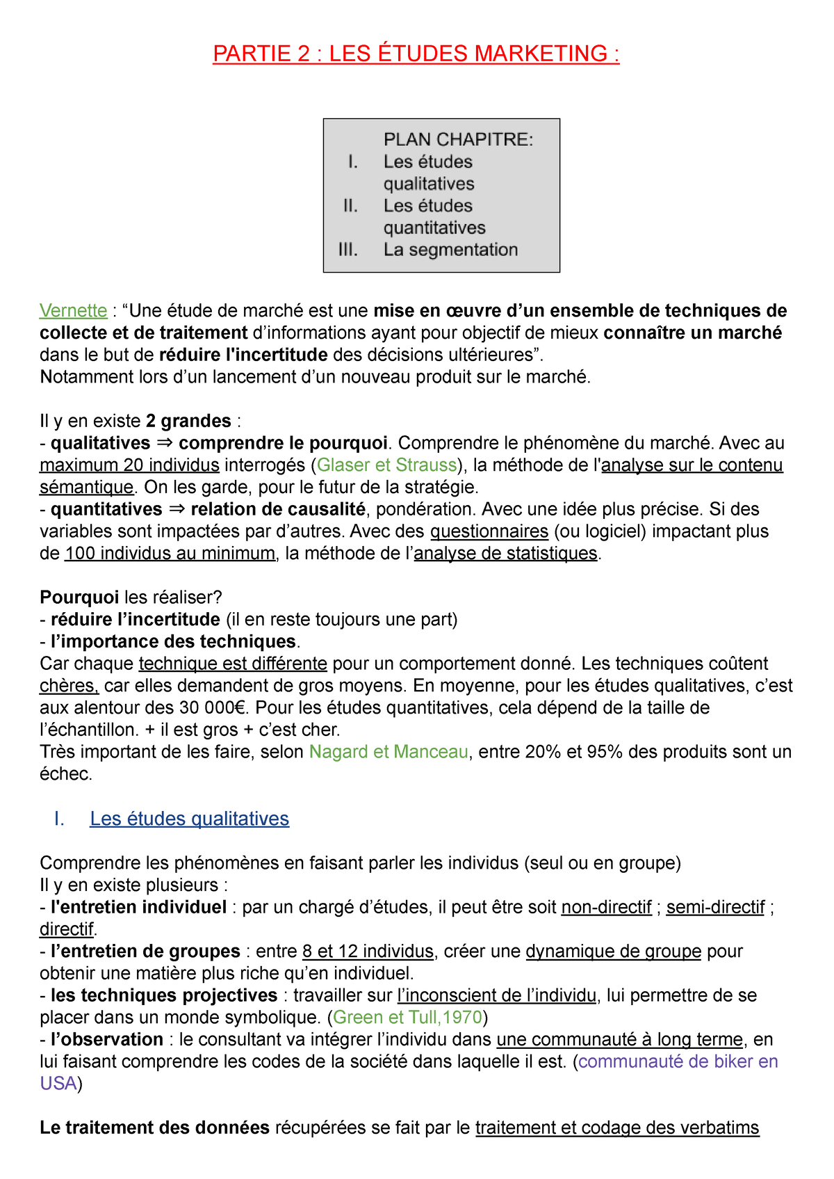 3.1 LES É Tudes Marketing - PARTIE 2 : LES ÉTUDES MARKETING : Vernette: