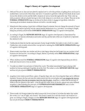 Piaget stages of development hotsell worksheet answers