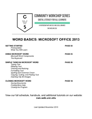 Ms Word Training Manual - MS Word 2013 Manual Table of Contents Topic 1 ...