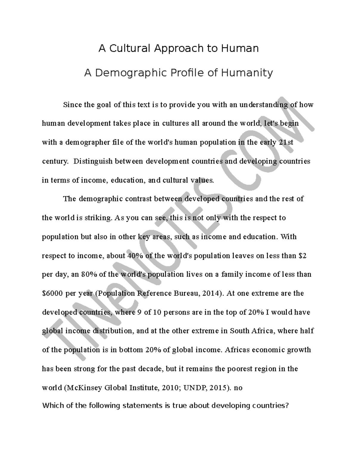A Demographic Profile of Humanity - A Cultural Approach to Human A ...