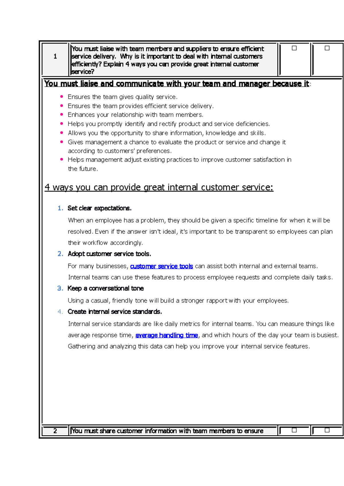 Internal Customer Service Appraisal Comments