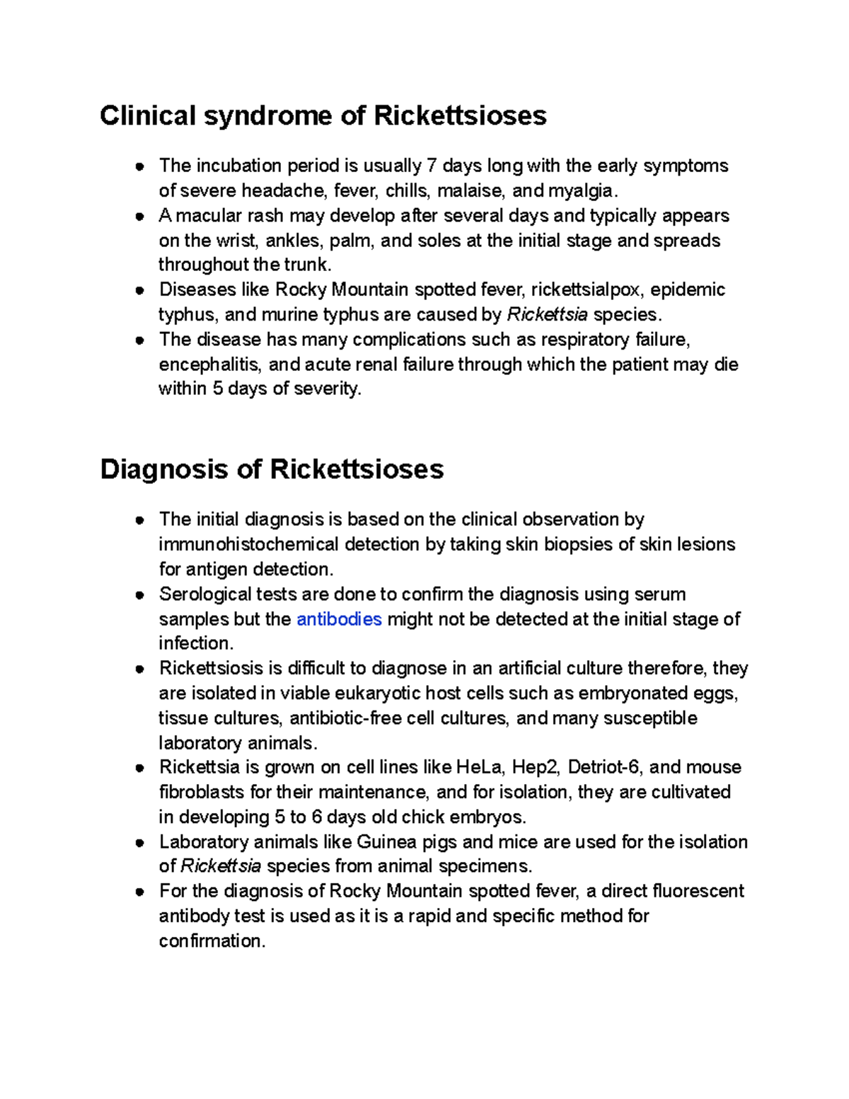 Clinical syndrome of Rickettsioses - A macular rash may develop after ...