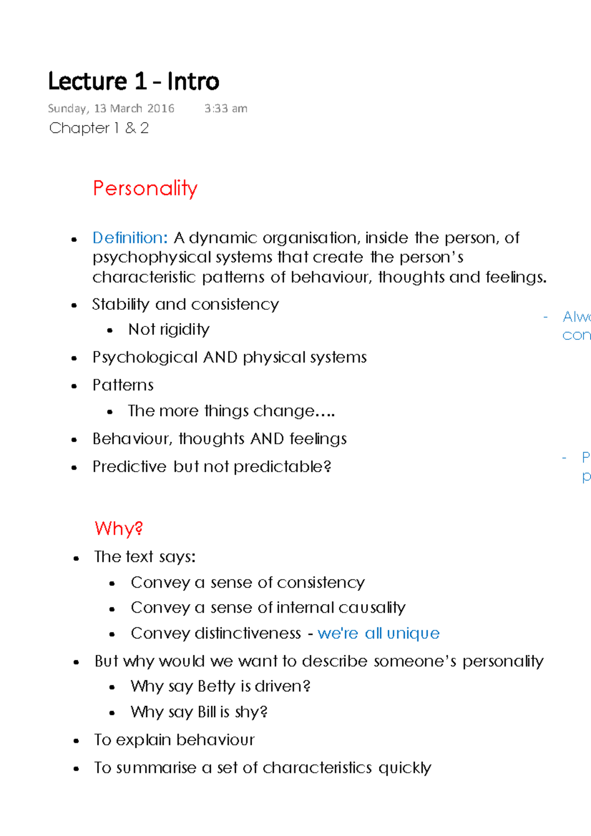 the-psychology-of-personality-lecture-notes-lecture-1-personality