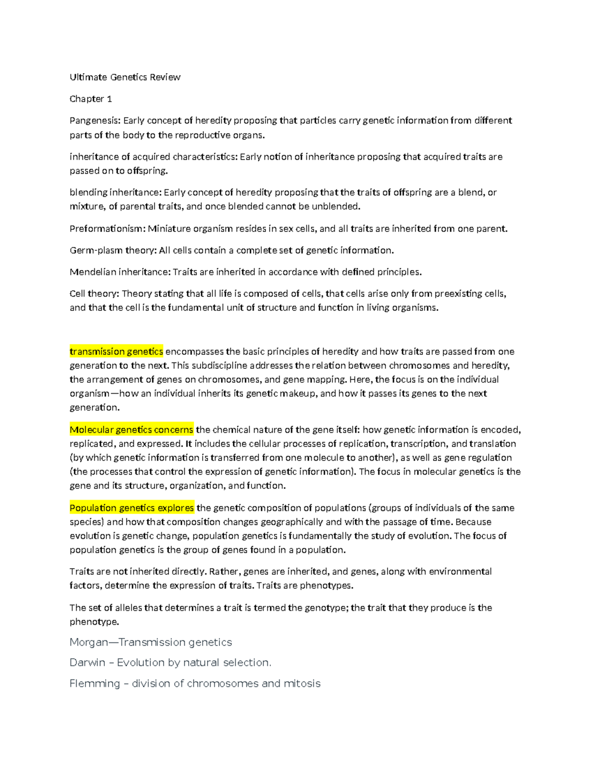 Ultimate Genetics Review - Ultimate Genetics Review Chapter 1 ...