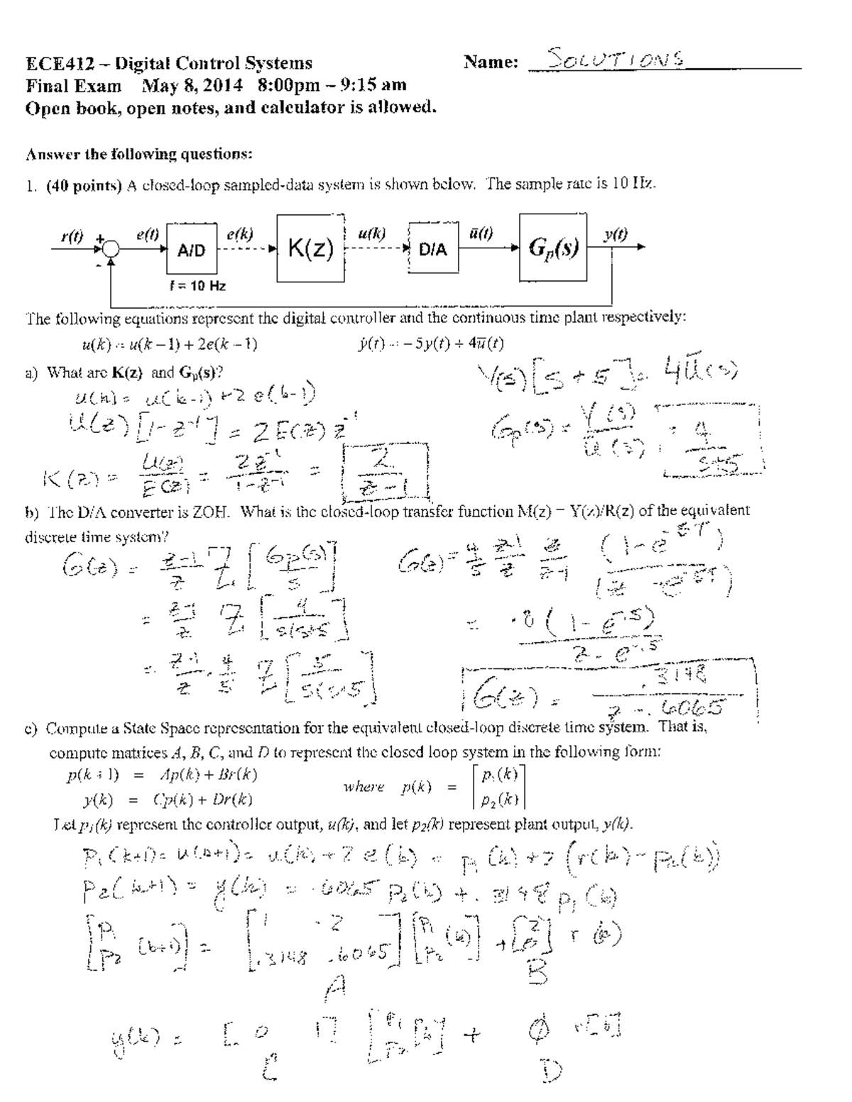Final Exam 2014 Solutions - Digital Control - Studocu