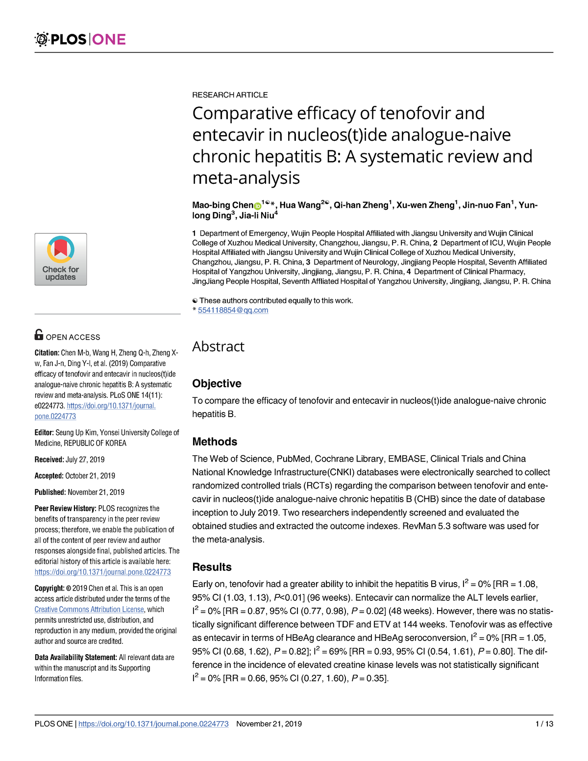 Comparative Efficacy Of Tenofovir And Entecavir In - RESEARCH ARTICLE ...