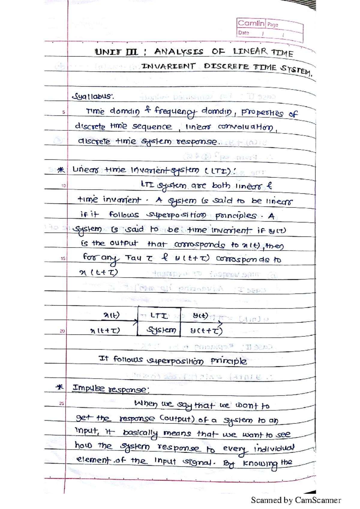Unit 3: Discrete Time LTI Systems - Camlin Page Date UNIT : ANALYSIS OF ...