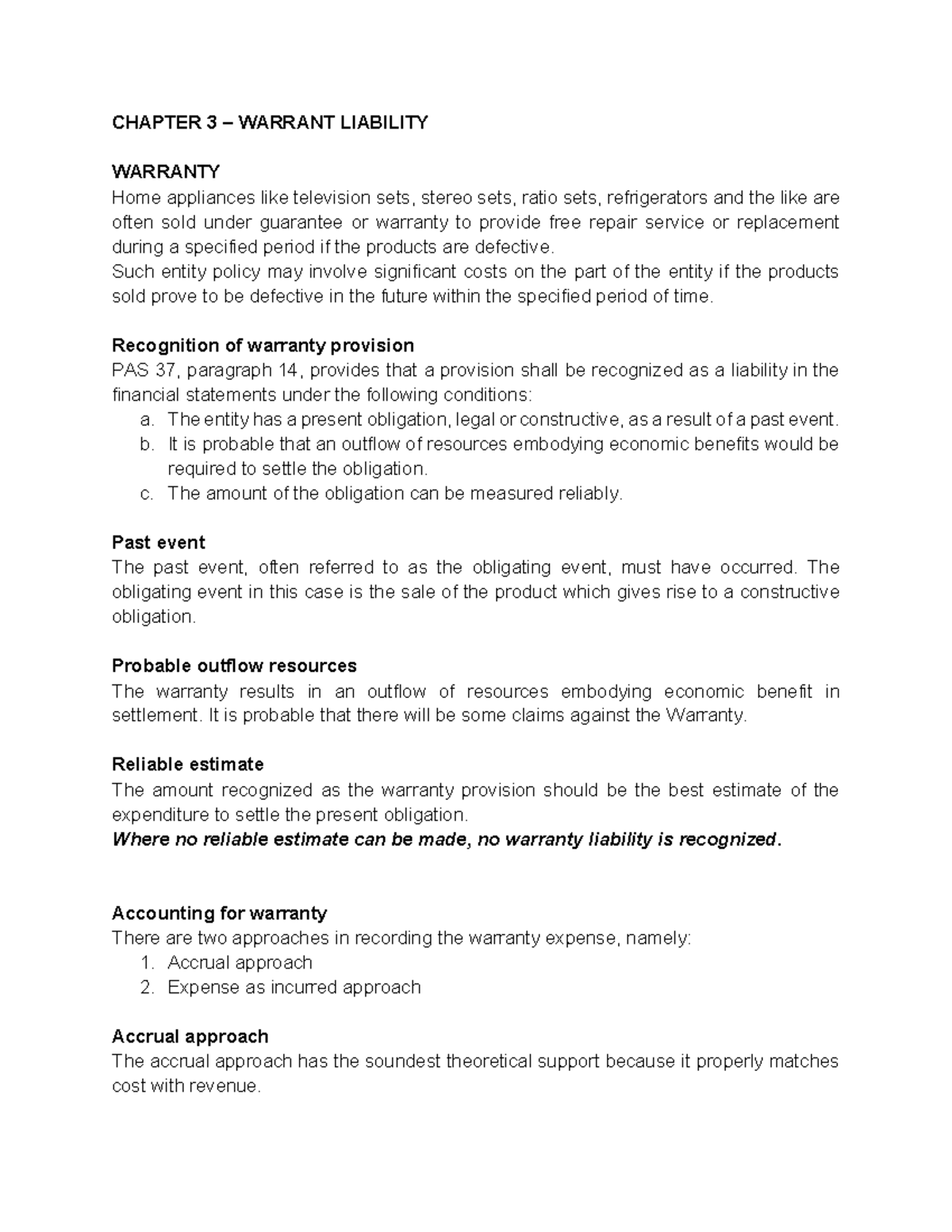 Chapter 3 Warrant Liability CHAPTER 3 WARRANT LIABILITY WARRANTY