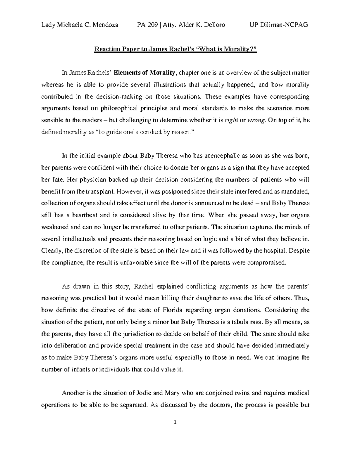 [PA 209] Reaction Paper 1 Mendoza, Lady Michaela C - Lady Michaela C ...