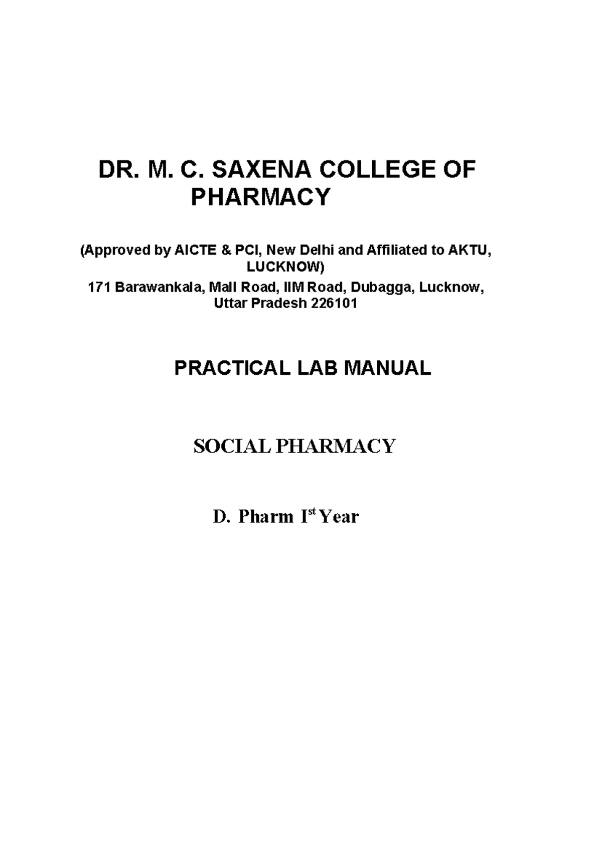 Social Pharmacy lab manual - DR. M. C. SAXENA COLLEGE OF PHARMACY ...