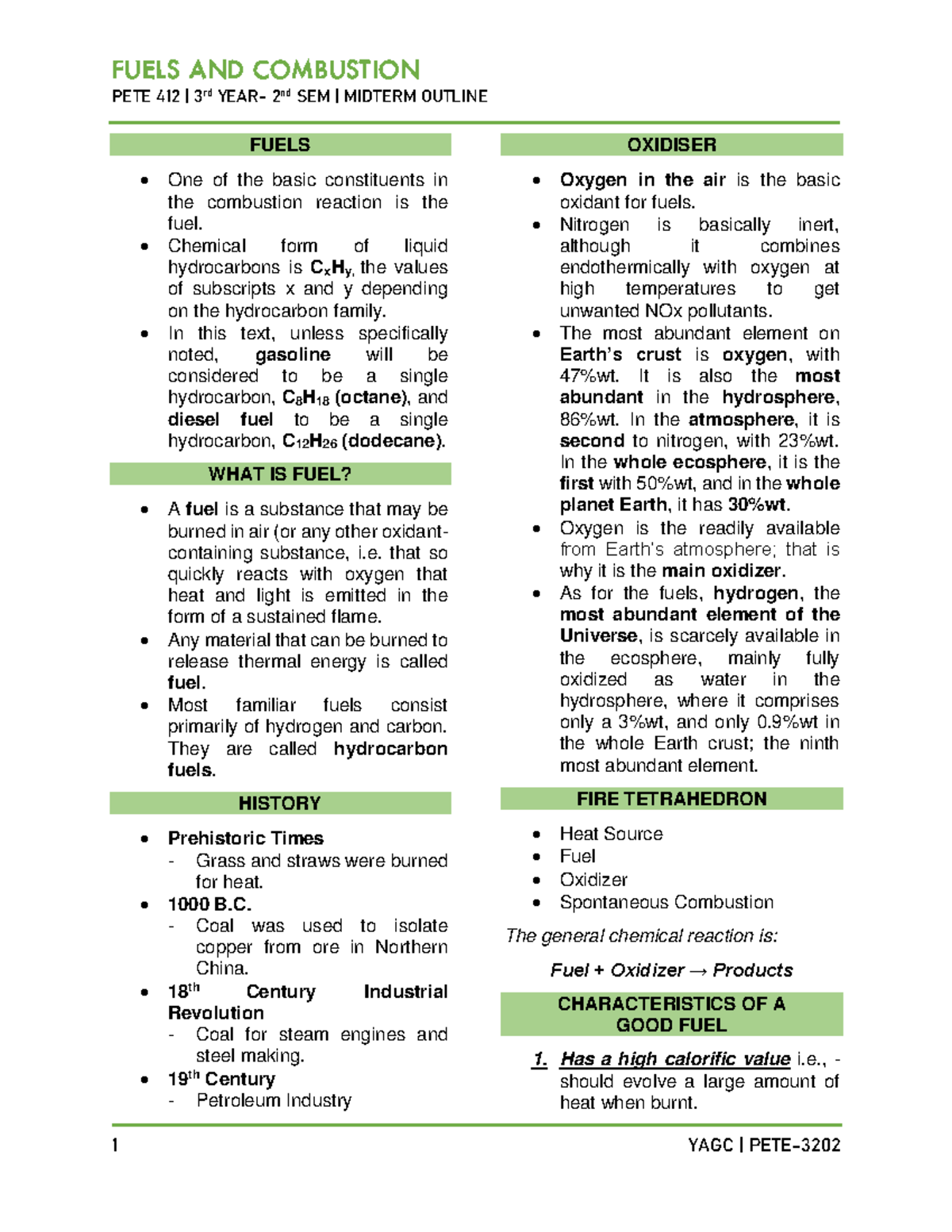 Fuels Midterm Outline - notes - PETE 412 | 3rd YEAR- 2nd SEM | MIDTERM ...