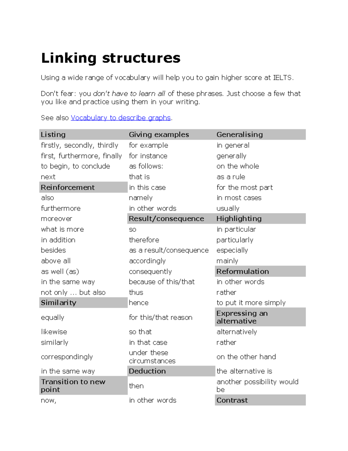 Liking structures . Linking structures Using a wide range of