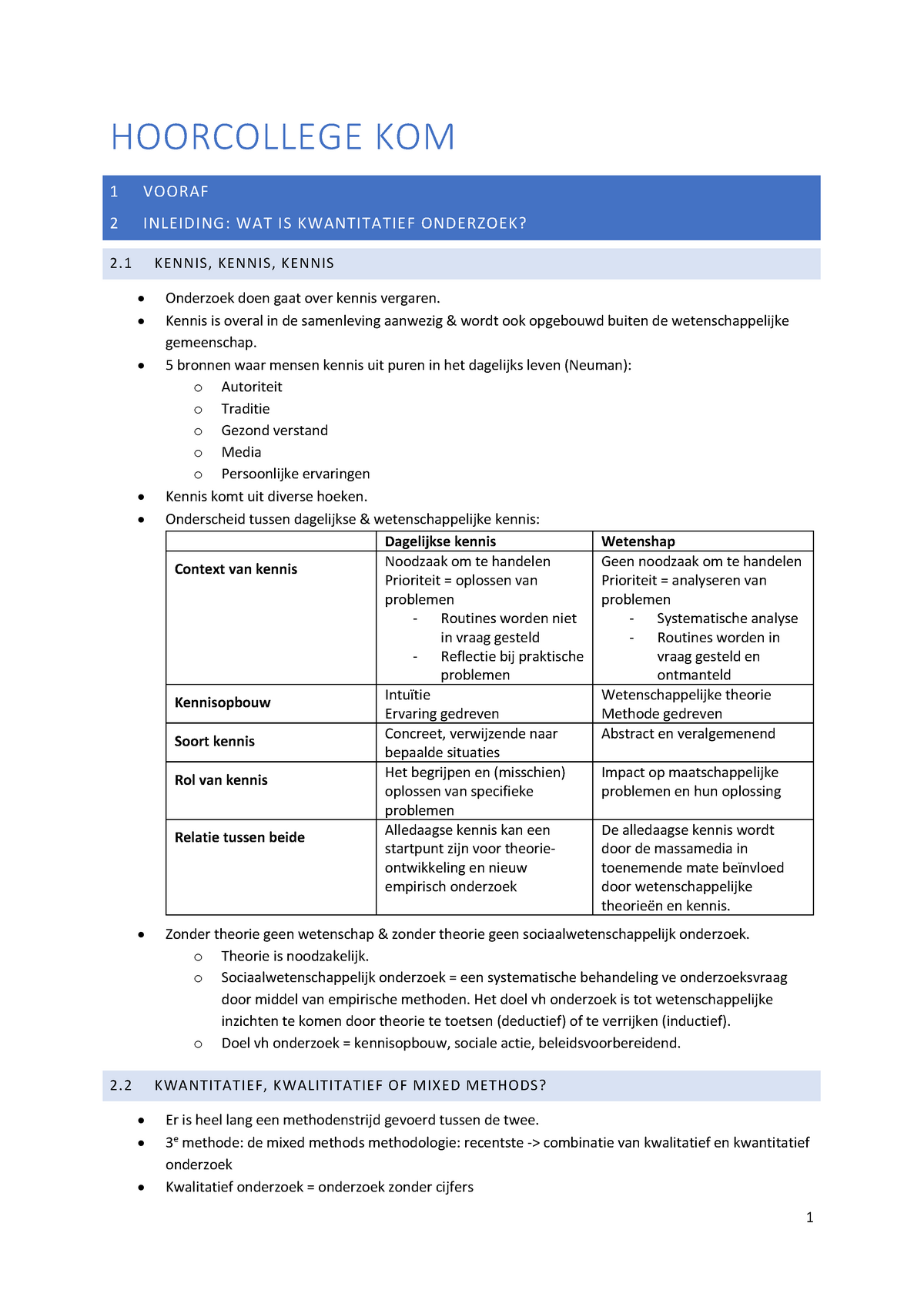 Samenvatting Handboek- Kwantitatieve Onderzoeksmethoden KOM (Dimitri ...