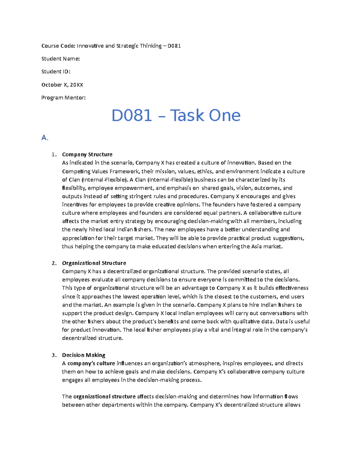 Final - D081 Task 1 - D081 Task 1 - Course Code: Innovative And ...