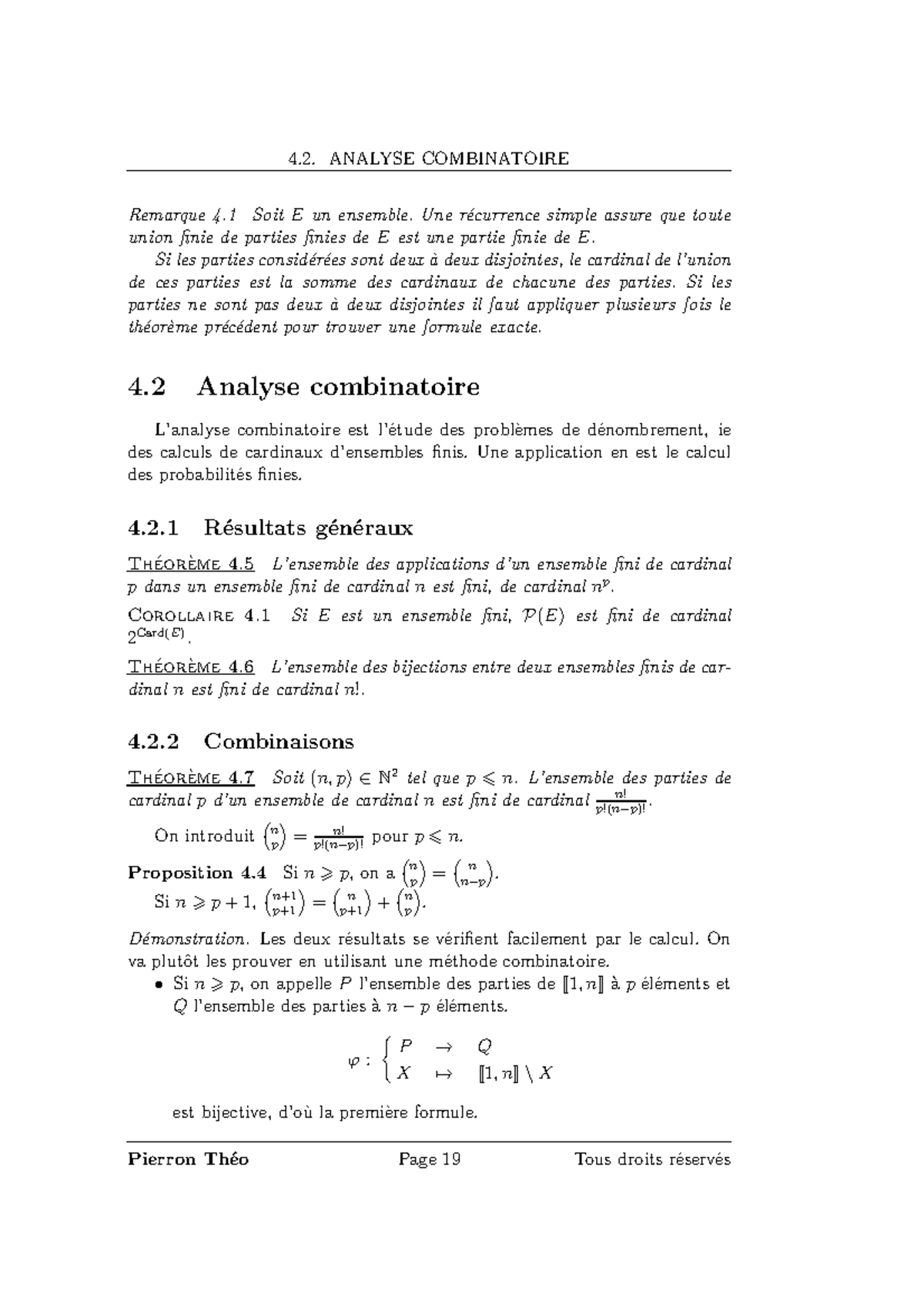 Maths Mpsi-13 - 4. ANALYSE COMBINATOIRE Remarque 4 Soit E Un Ensemble ...