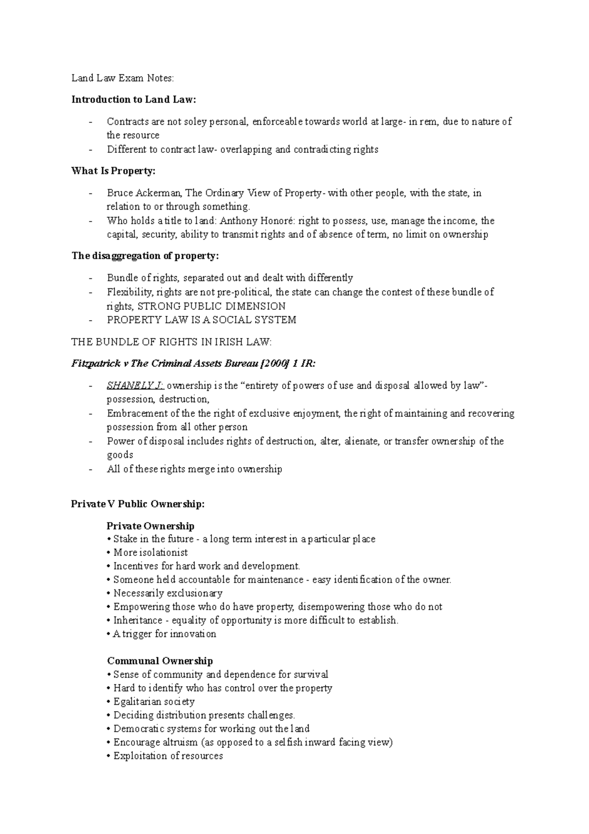 Land Law Exam Notes Land Law Exam Notes Introduction to Land Law