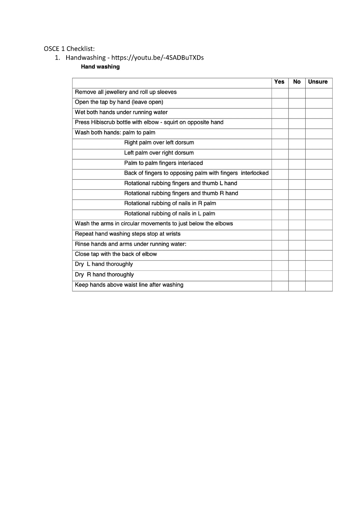 OSCE 1 Checklist - Dhdshshdbd - CLPT3706 - UFS UV - Studocu