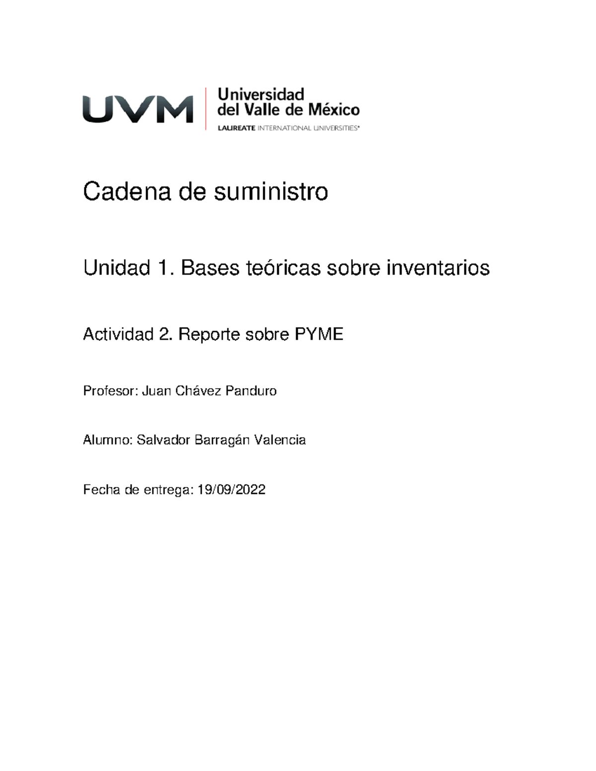 A2 SBV - Actividad 2 - Cadena de suministro Unidad 1. Bases teóricas ...