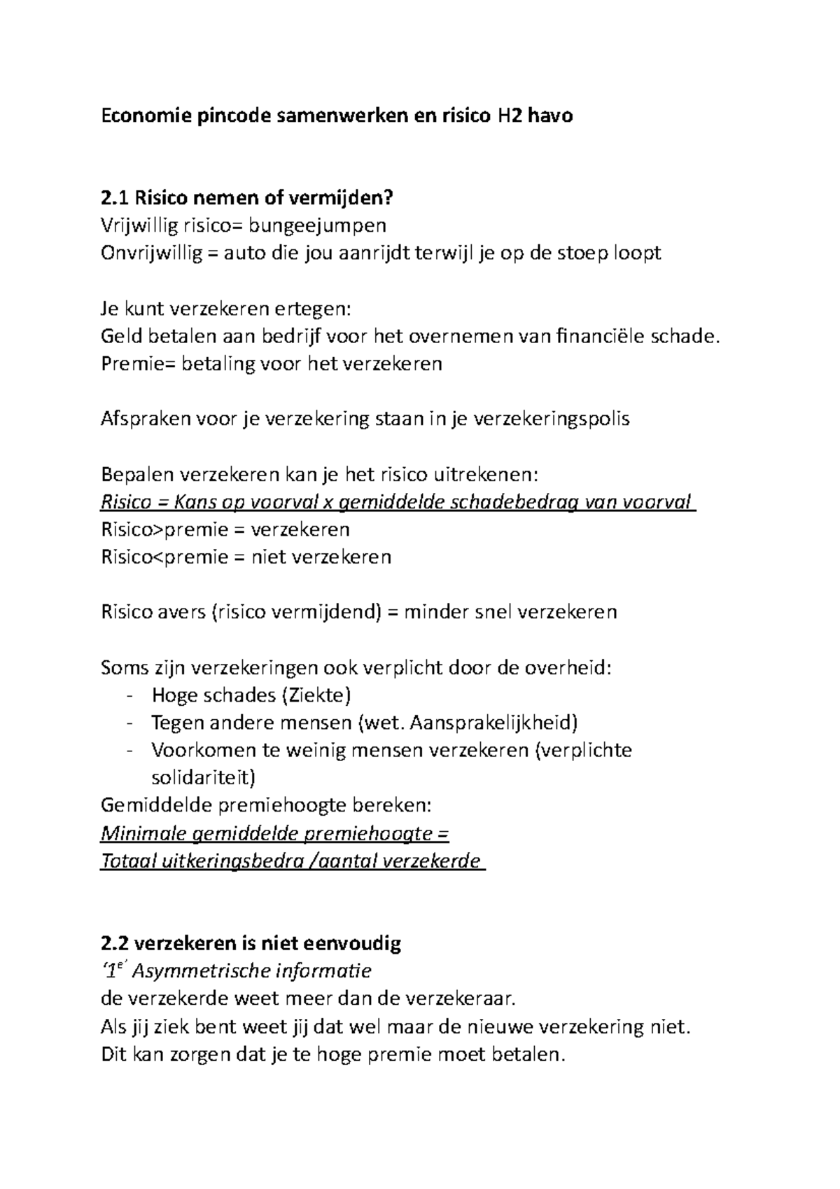 Economie pincode samenwerken en risico H2 HAVO - TVA - Economie pincode ...