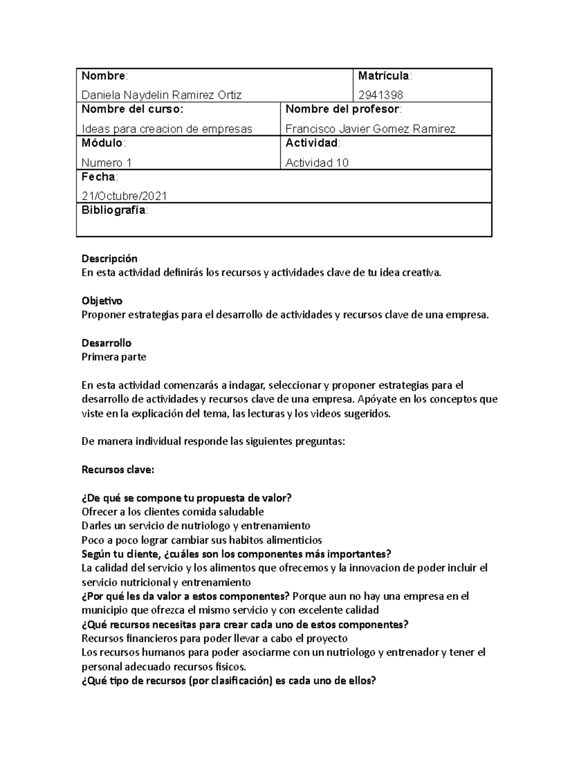 Act 10 ideas - Ideas para Creacion de Empresas - TecMilenio - Studocu