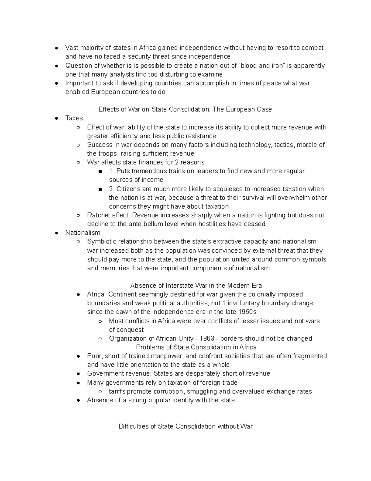 Herbst, “War and the State in Africa Vast majority of states in