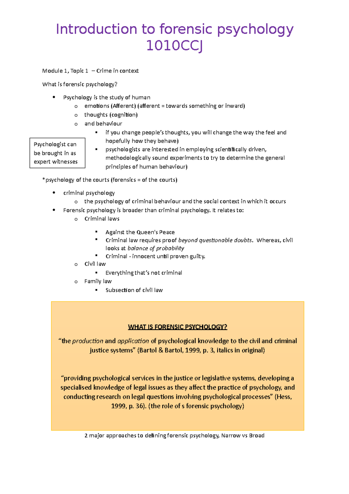 Lecture notes for weeks 1 - 1010CCJ Module 1, Topic 1 – Crime in ...