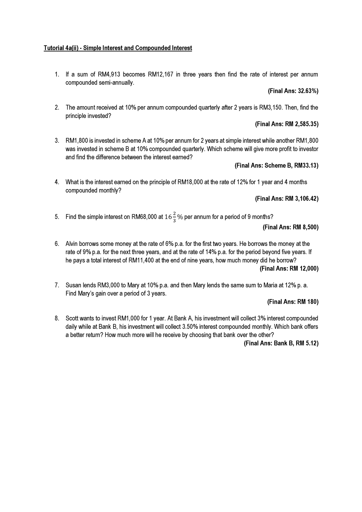 Tutorial Question Chapter 4 - Tutorial 4a(ii) - Simple Interest and ...