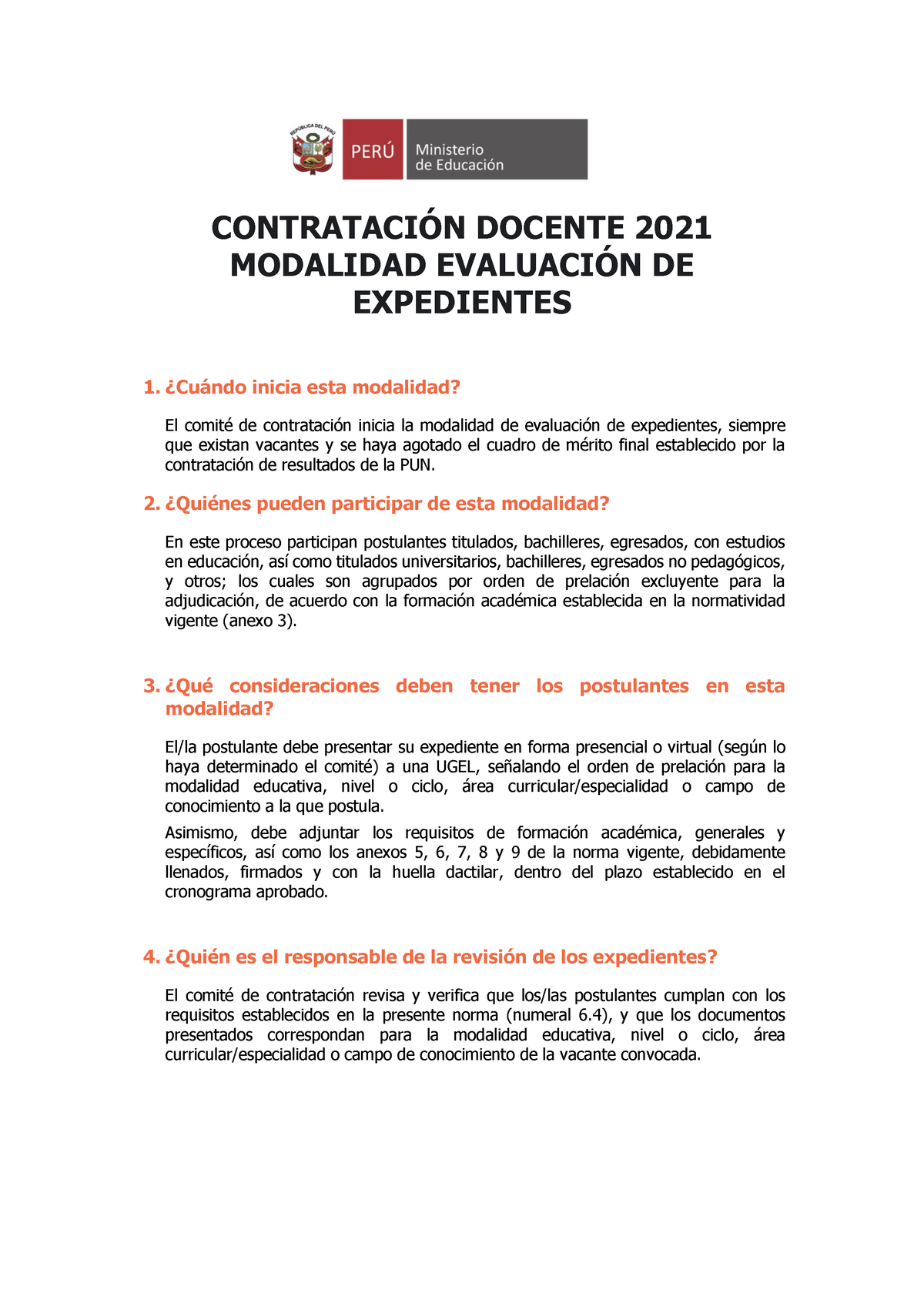 Preguntas Frecuentes Sobre Contratacion Por Evaluacion De Expedientes ...