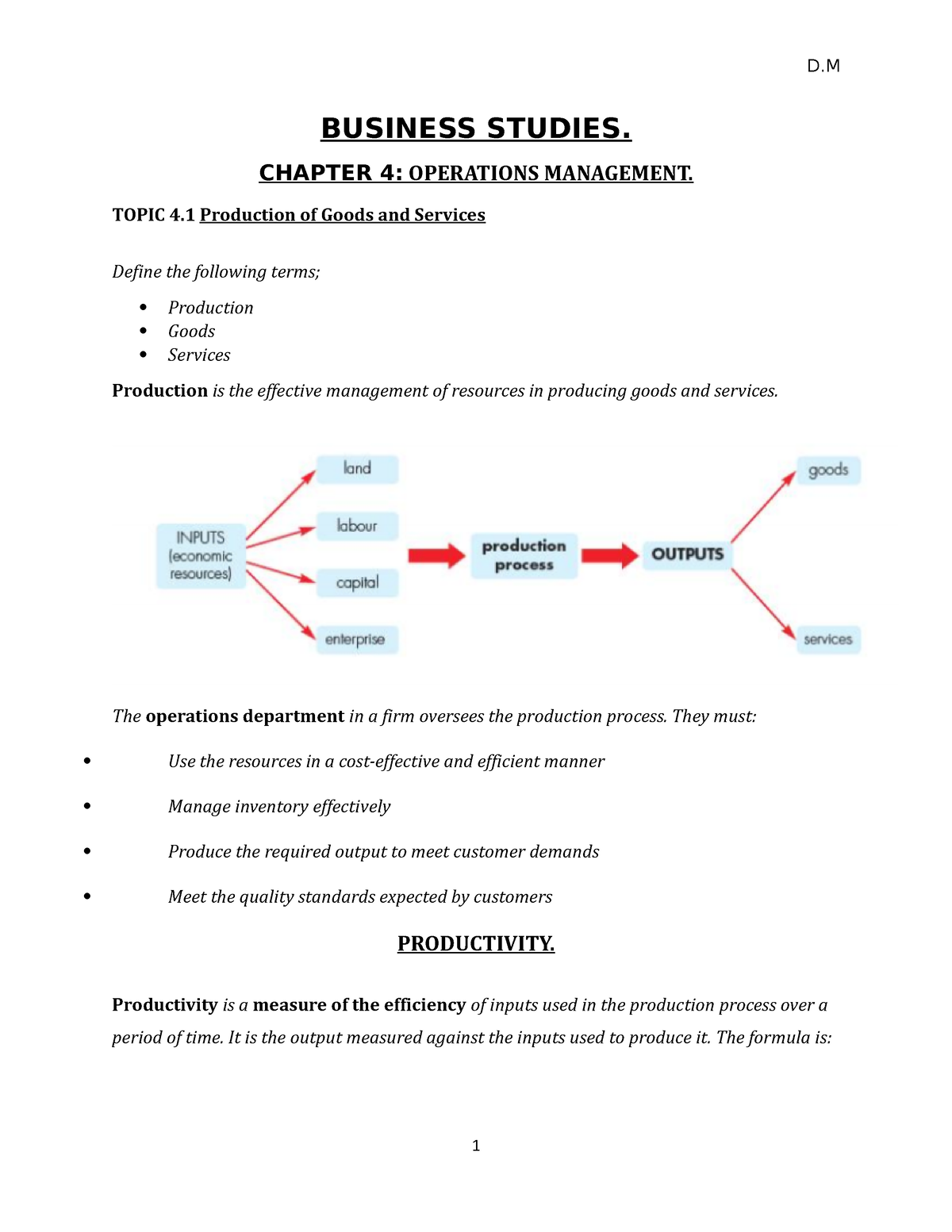 Chap 4 Operation Management - BUSINESS STUDIES. CHAPTER 4: OPERATIONS ...