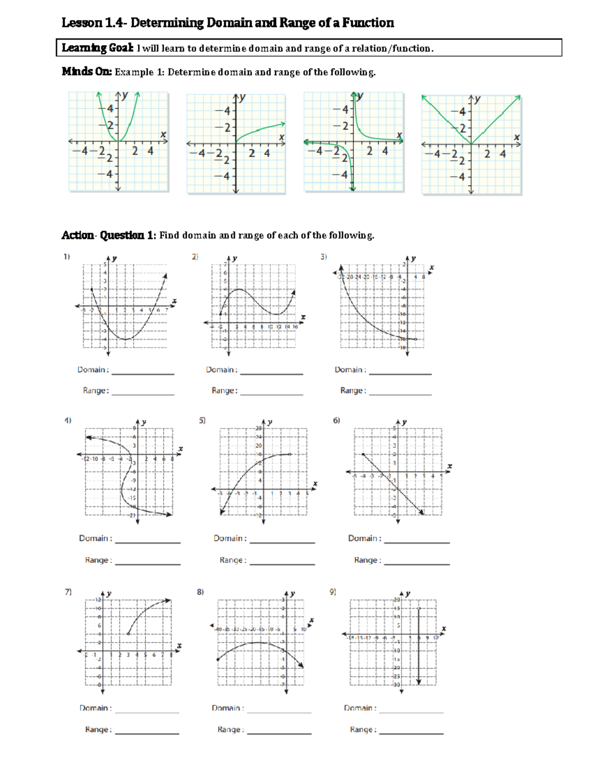 Lesson 1.4- Determining Domain and Range of a Function - Minds On ...