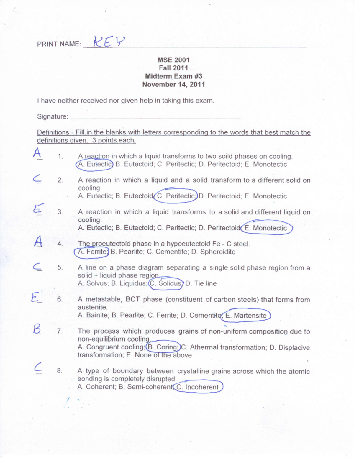 Carter - Exam 3 Solutions - Fall 2011 - MSE 2001 - Studocu