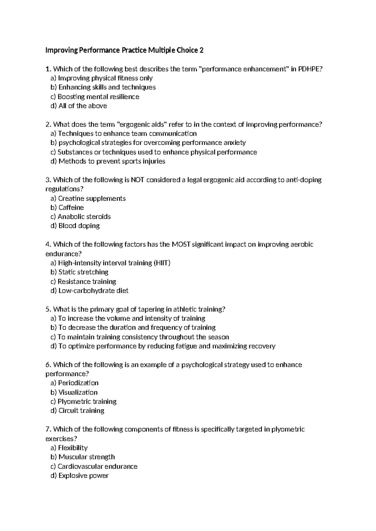 Option: Improving Performance - Practice MCQ - Improving Performance ...