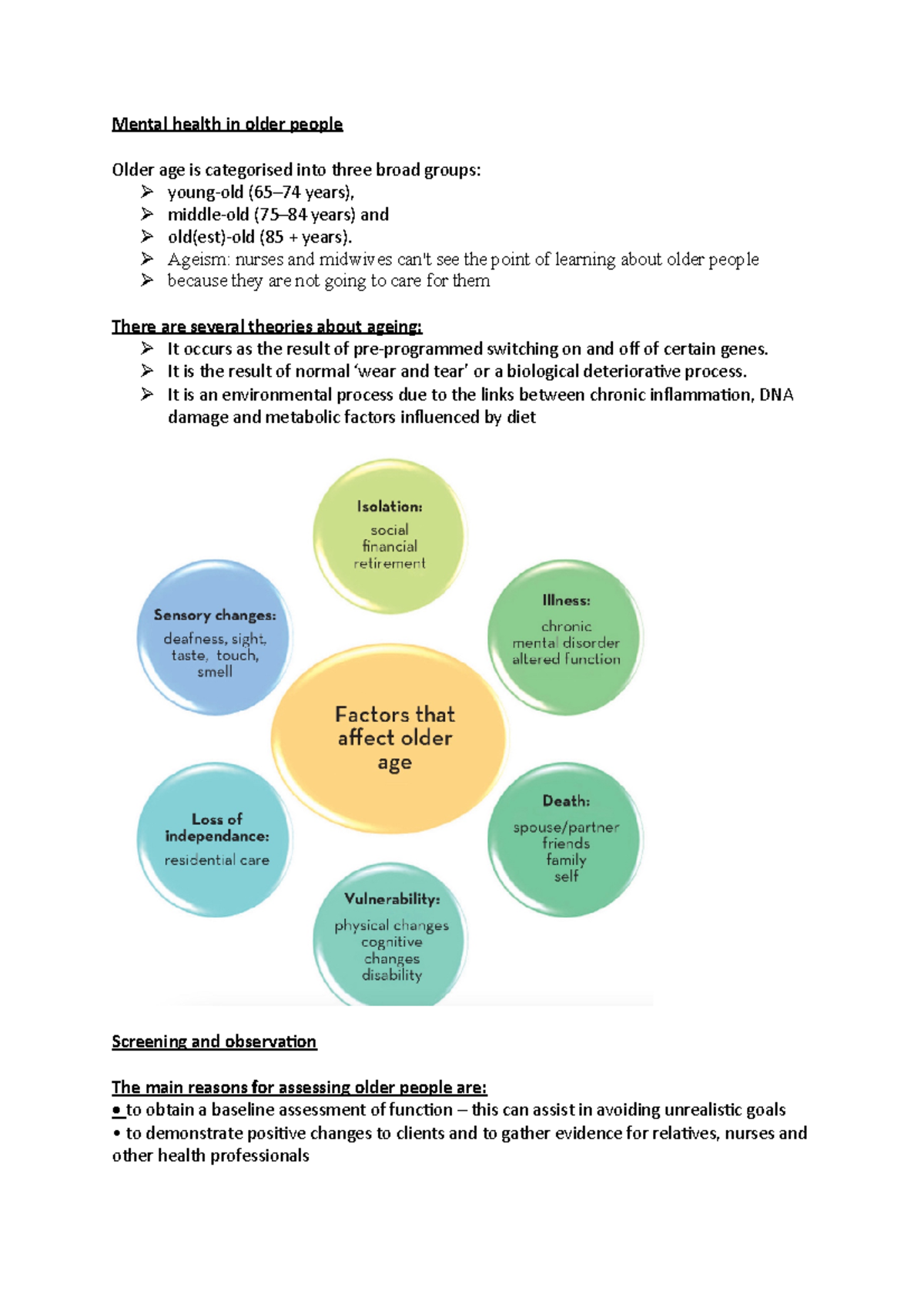 Mental health in older people for Mental Health - 200982.1 - UWS - Studocu
