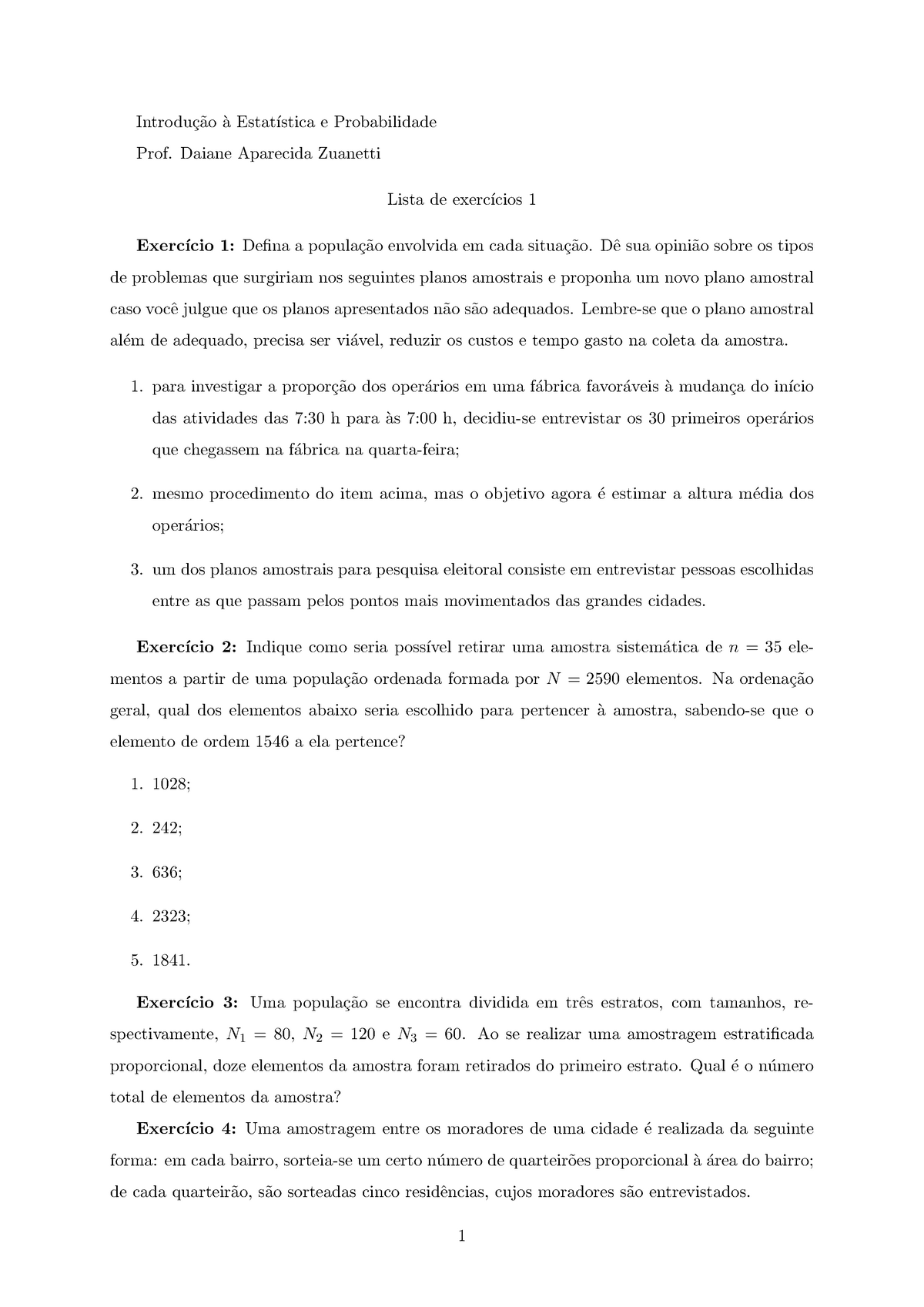 Lista De Exercicios 1 Estat - Introdu¸c˜ Ao ` A Estat´ıstica E ...