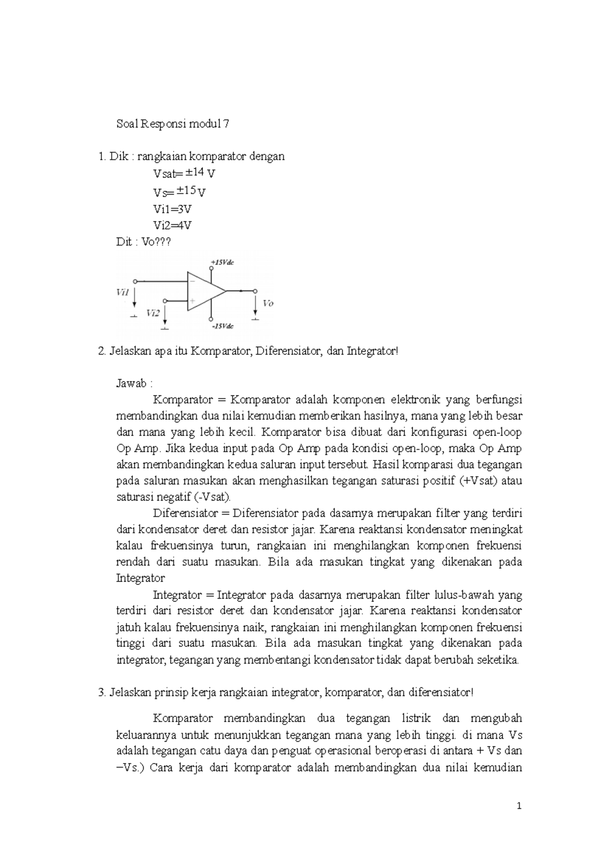 Jawaban responsi modul VI Praktikum Elektronika Soal Responsi modul 7