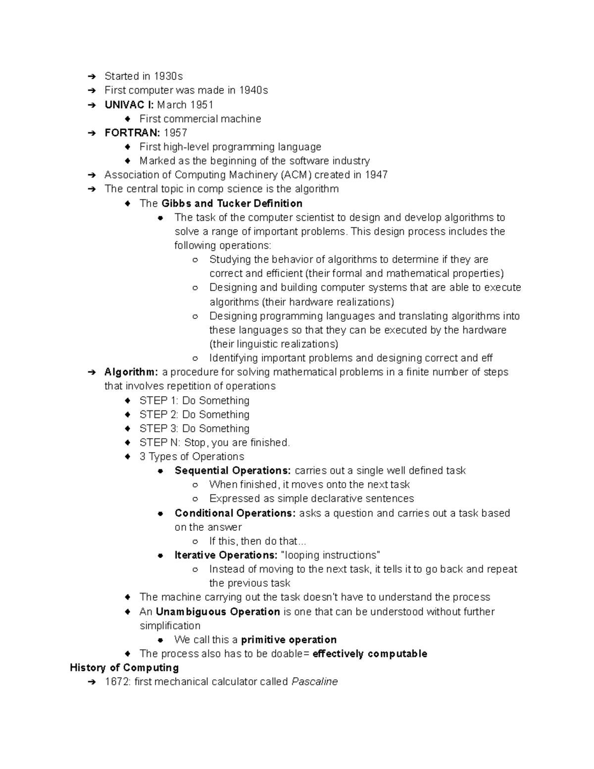 Chapter 1 An Intro to Computer Science - Started in 1930s First ...