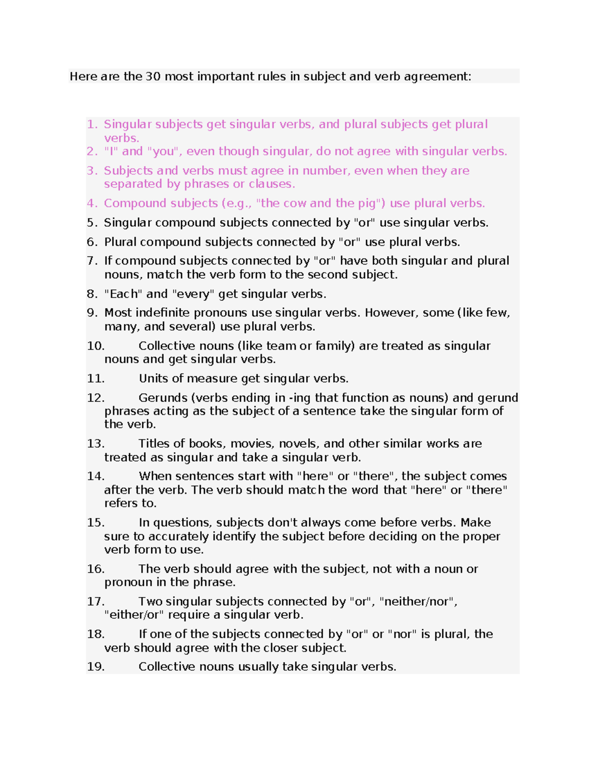 SVA-Rules - Here are the 30 most important rules in subject and verb ...