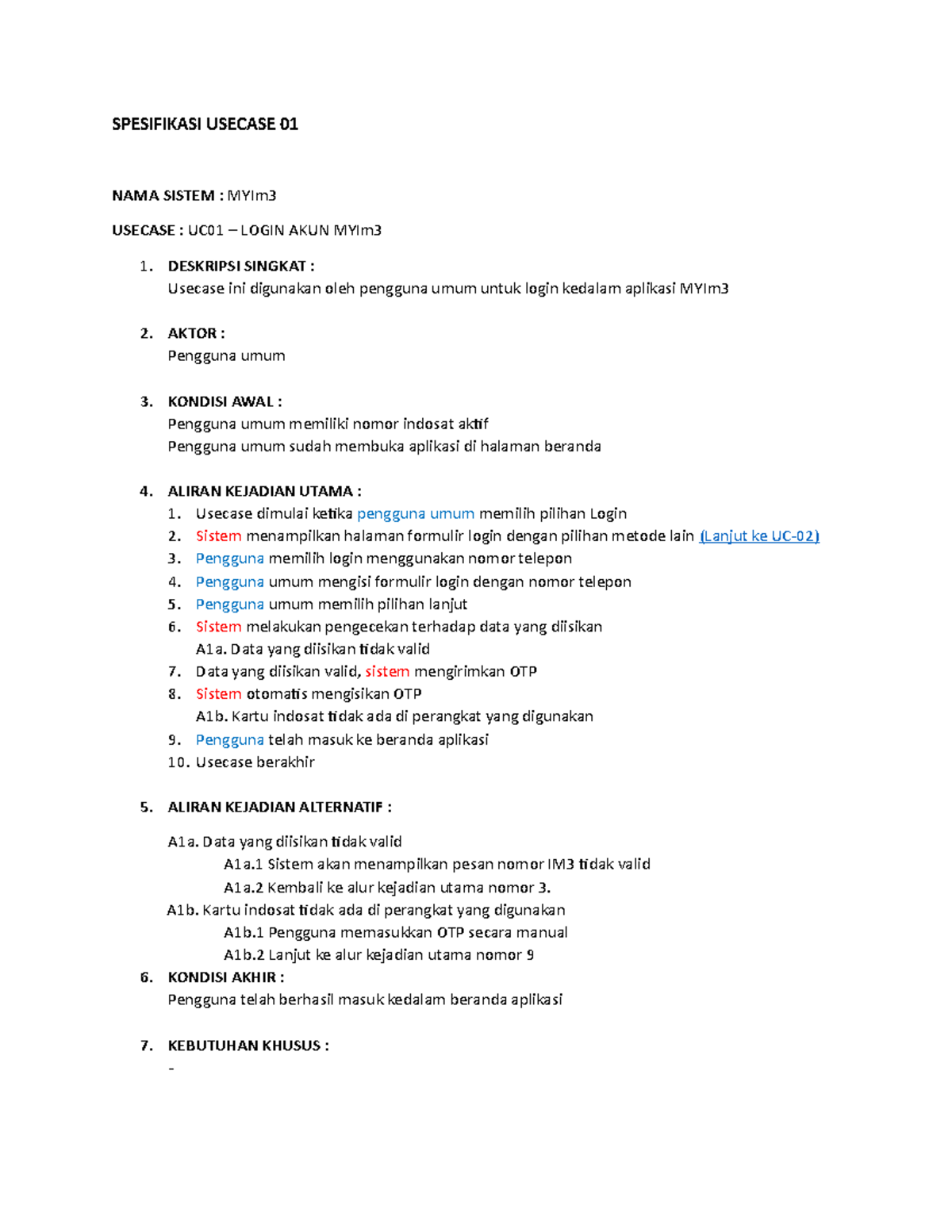 SUC01 - Login Aplikasi MYIm3 - SPESIFIKASI USECASE 01 NAMA SISTEM ...