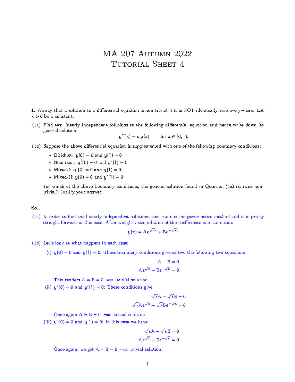 MA207 2022 Tutorial 4 solutions - MA 207 Autumn 2022 Tutorial Sheet 4 ...